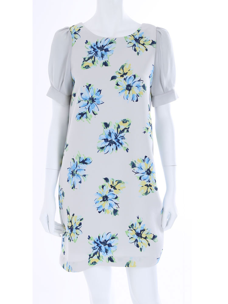 MERCURYDUO 異素材切替 水彩FLOWER ワンピース