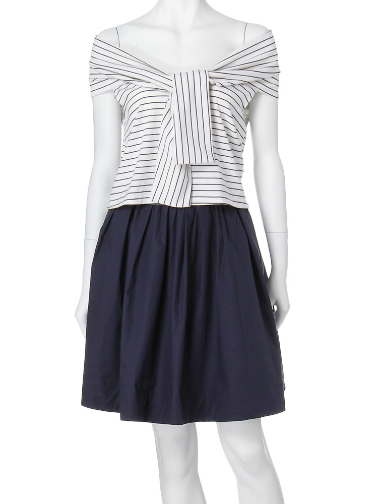 MERCURYDUOオフショルカットボーダードッキングワンピース