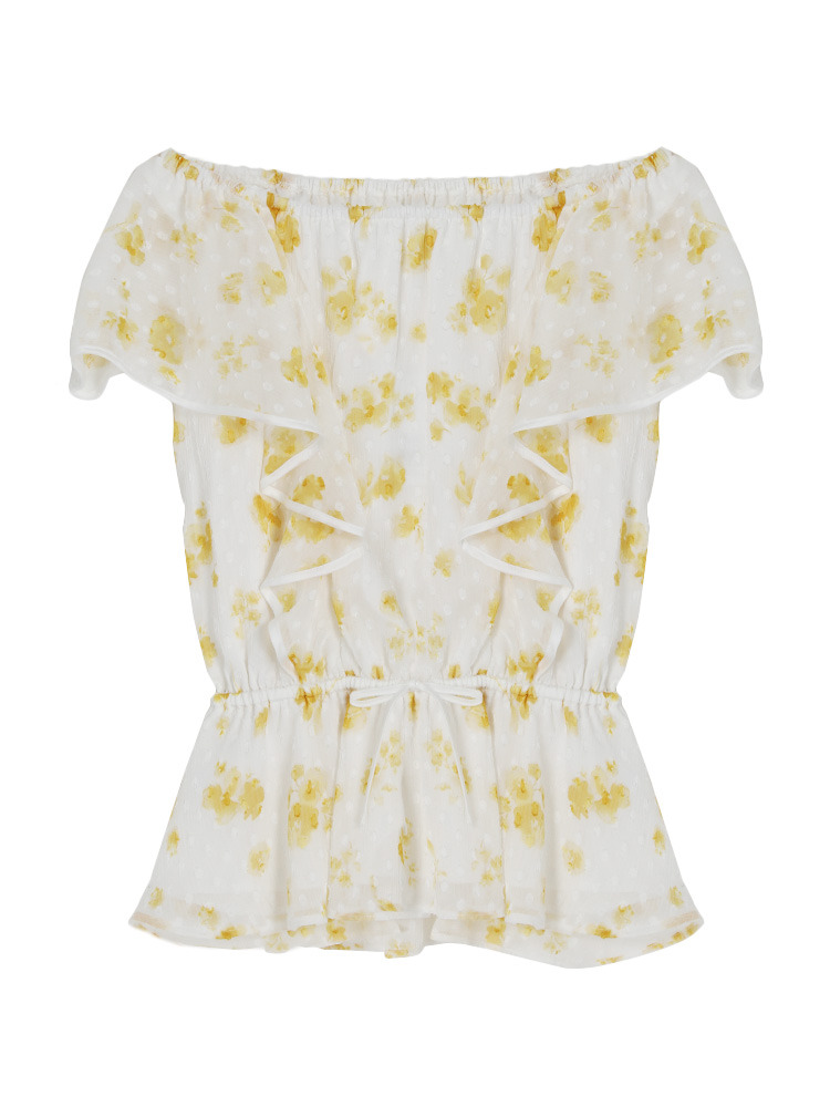 フラワードットオフショルブラウス