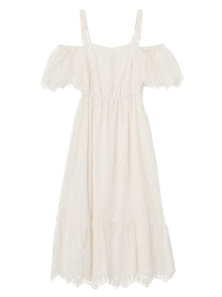 MERCURYDUO【WEB限定】総レースオフショルロングワンピース