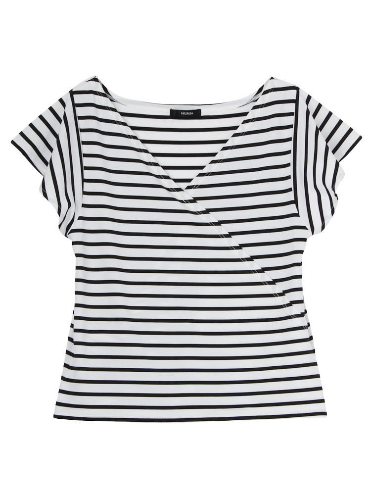 【CASUAL】ボーダーカシュクールトップス