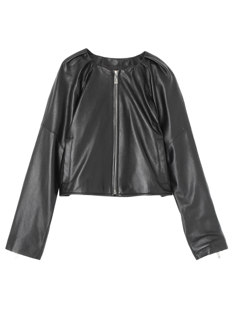 【MODE】タックネックレザーブルゾン