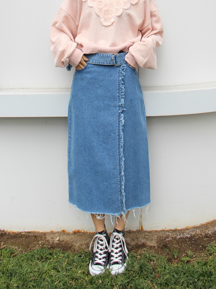 デニムフリンジラップスカート