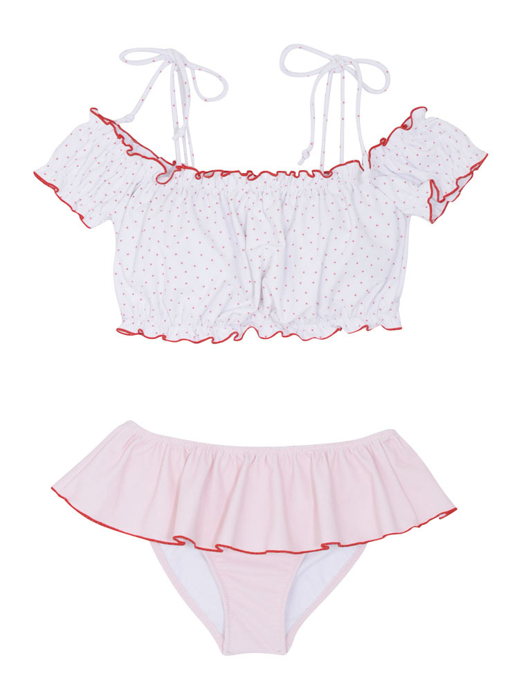 merry jenny ドットandフリルオフショルダー