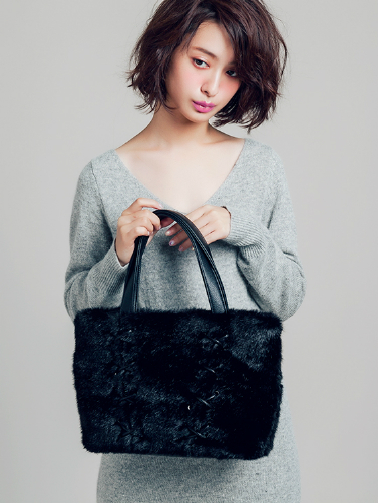 EATME レースアップフェイクファートートbag