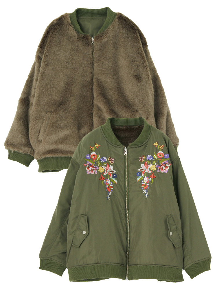 EVRIS FLOWER刺繍リバーシブルMA-1