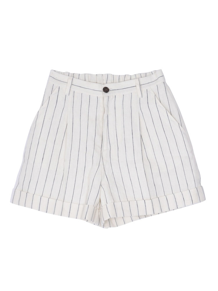 MERCURYDUO ピンストライプリネンショートパンツ