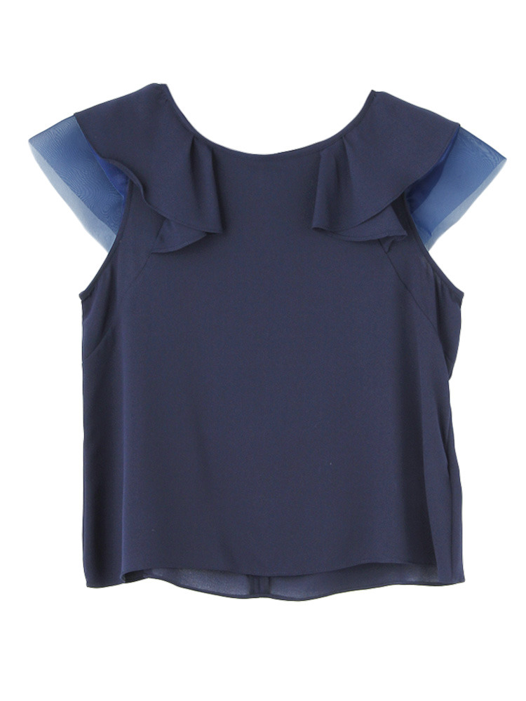 MURUA 異素材スリーブフリルブラウス