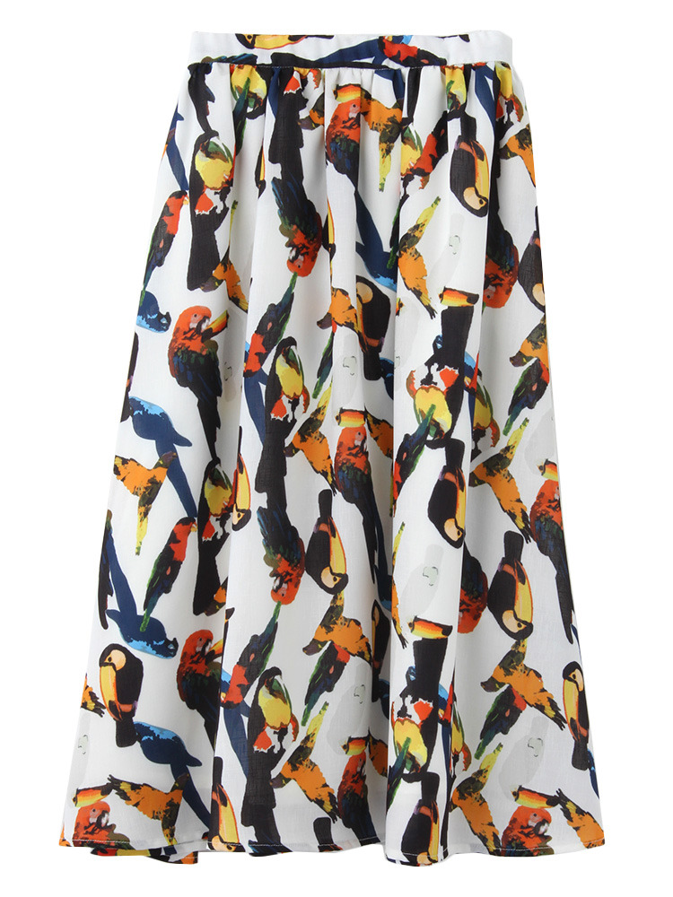 MURUA 【CASUAL】バード柄フレアスカート