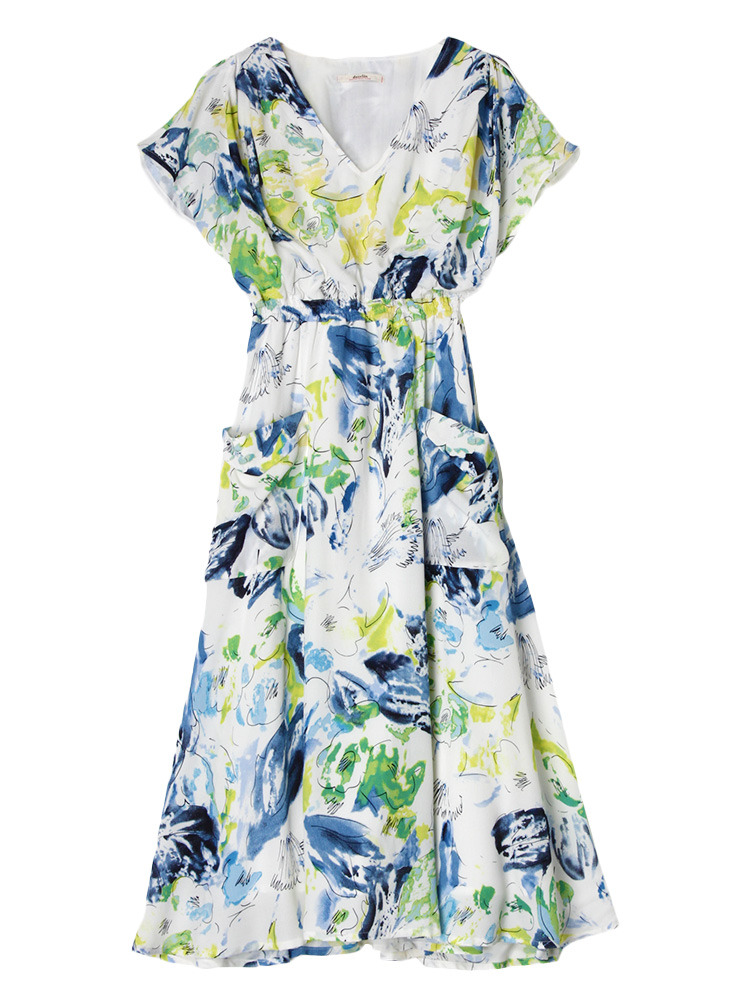 【dazzlin】水彩フラワーミディ丈ワンピース