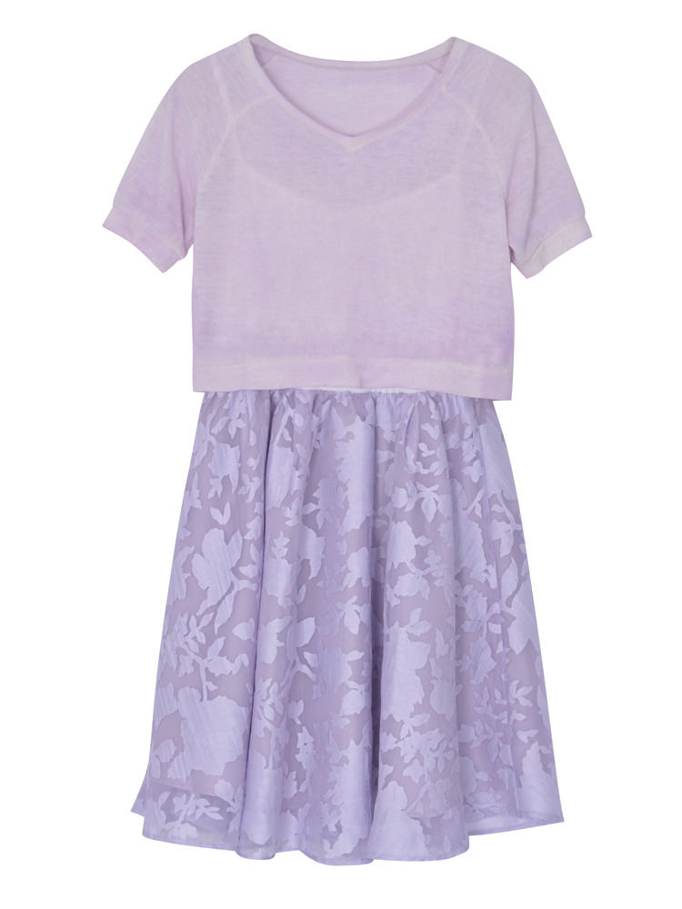 dazzlin ニット×フラワーオーガンジーワンピース