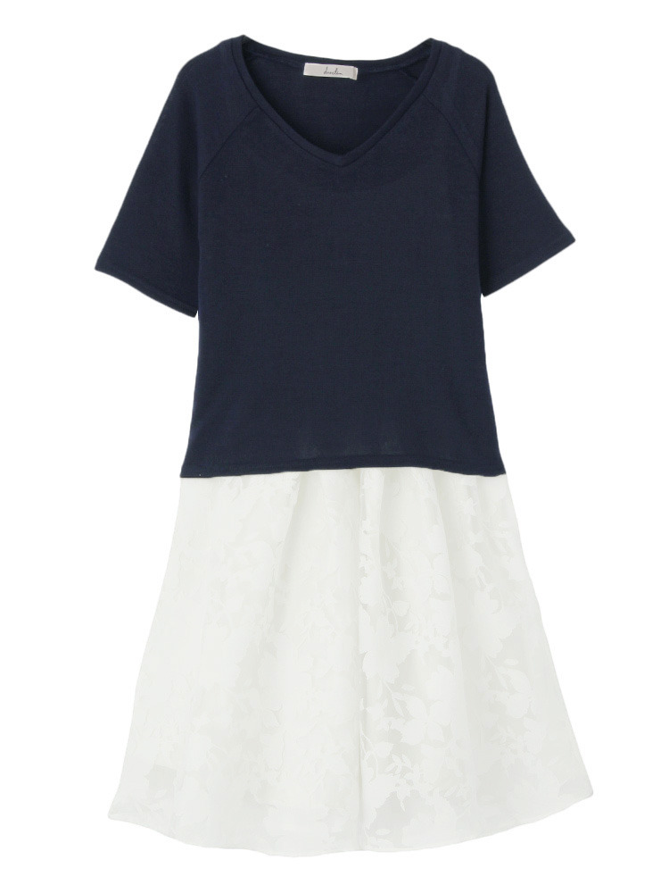 dazzlin ニットソー×フラワーオーガンジーワンピースⅡ