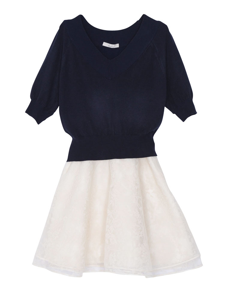 dazzlin 新作 ニット×オーガンジープリントセットワンピース